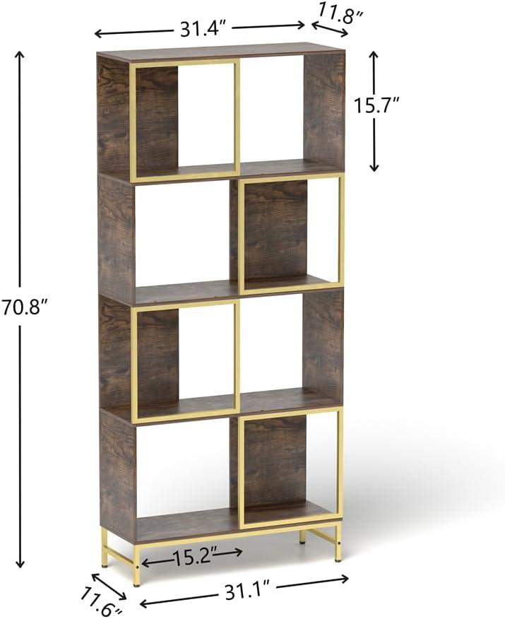 Furvclv 4 Tier Bookshelf, Modern Bookcase For CDs Books Movies, Asymmetrical Book Storage Organizer Space-Saving For Living Room Bedroom Office Kitchen