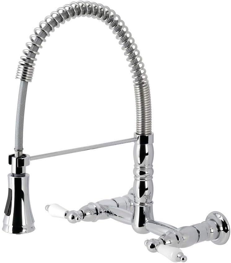 Kingston Brass Kingston Brass Heritage Double-Handle 2-Hole Wall-Mount Pre-Rinse Bridge Kitchen Faucet GS1241PL