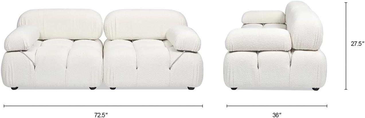 Marcel 72.5" Bubble Modular Modern 2-Piece Loveseat Sofa, Ivory White Boucle