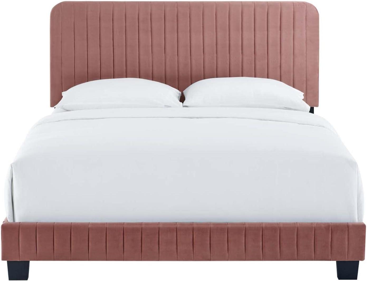 Modway Celine Channel Tufted Performance Velvet Queen Platform Bed in Dusty Rose