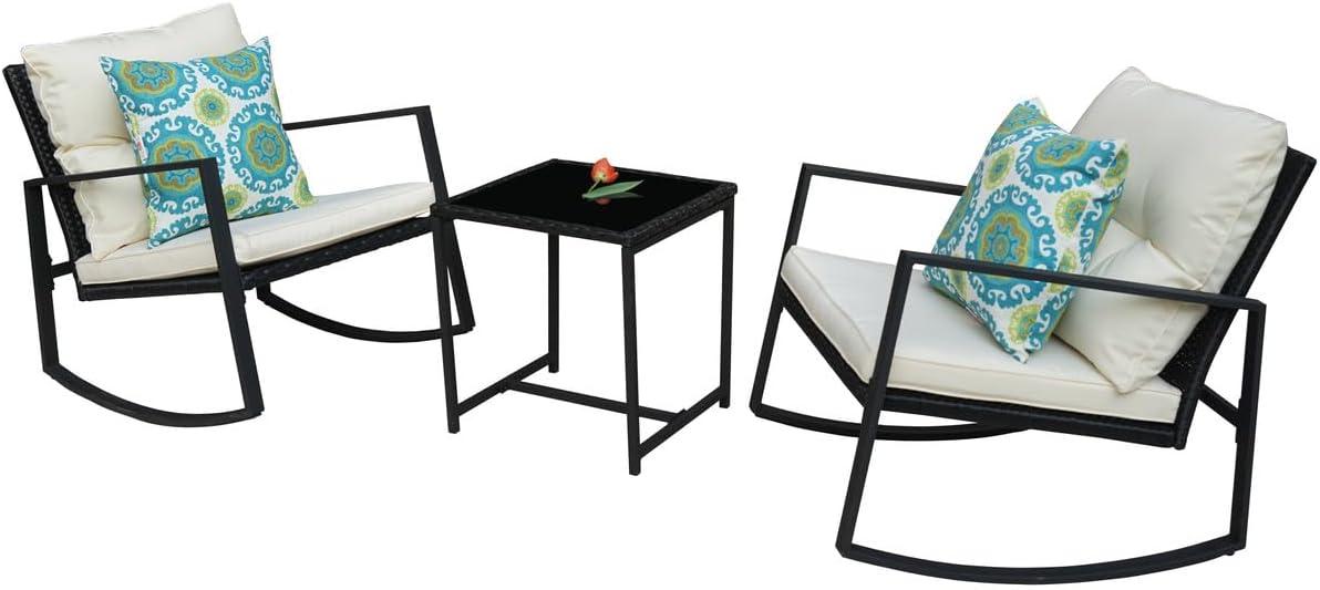 Mercury Row® Preciado 3 Piece Outdoor Patio Set With Cushions-Rocking Chair for Balcony, Lawn and Porch