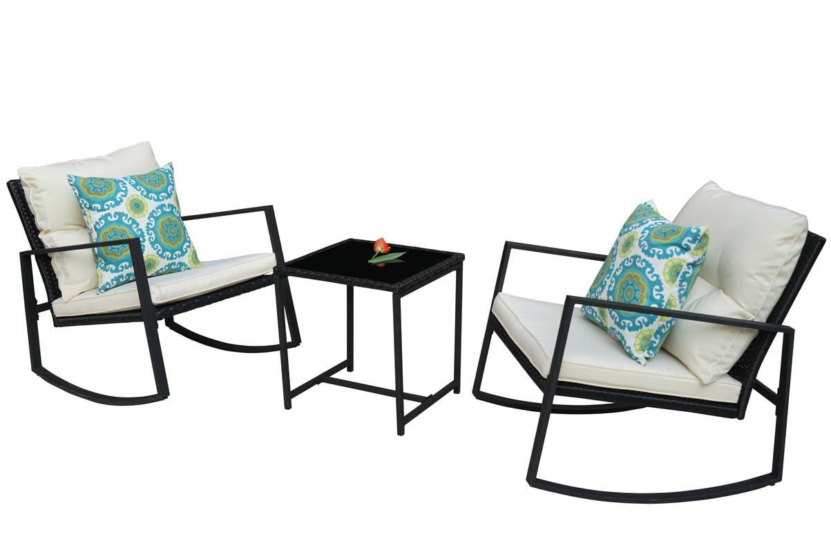 Mercury Row® Preciado 3 Piece Outdoor Patio Set With Cushions-Rocking Chair for Balcony, Lawn and Porch
