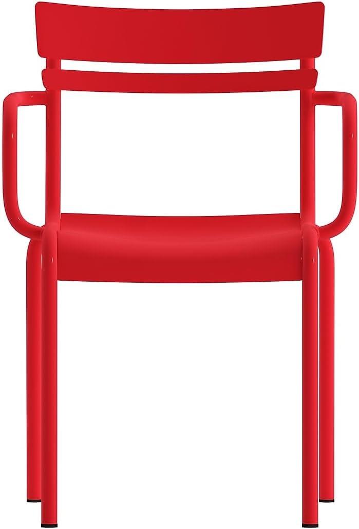 Flash Furniture Nash Commercial Grade Steel Indoor-Outdoor Stackable Chair with 2 Slats and Arms, Set of 2