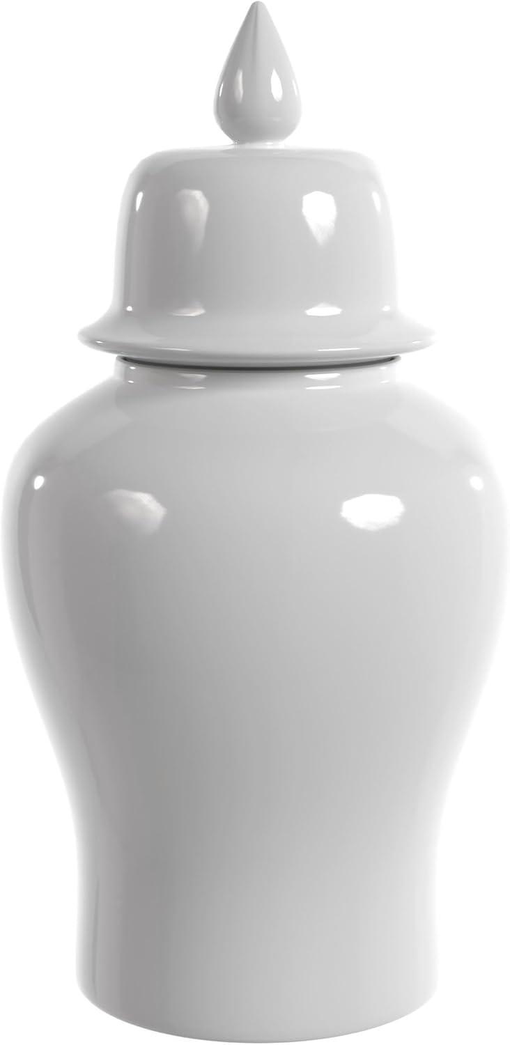 24" White Glossy Porcelain Temple Jar