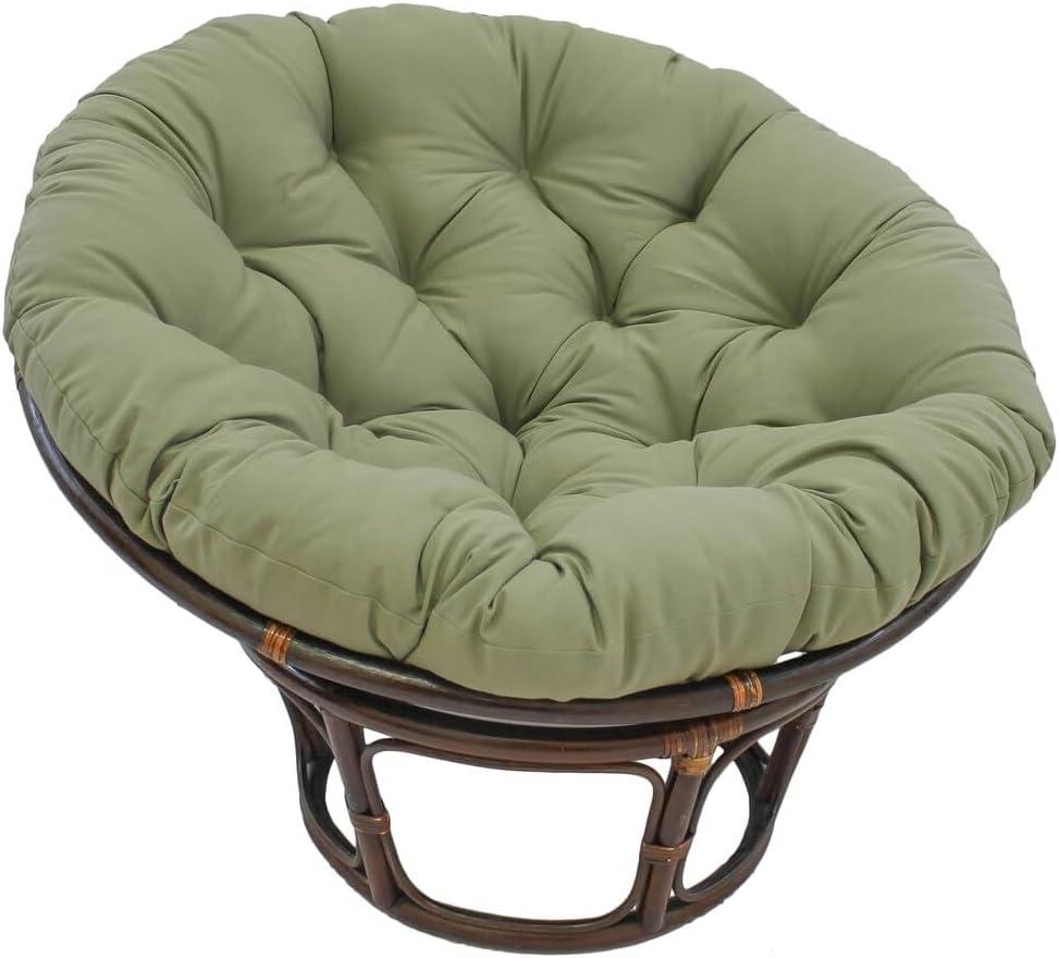 42" Rattan Papasan Chair with Solid Twill Cushion Sage - International Caravan: Handmade, Walnut Finish, Comfy