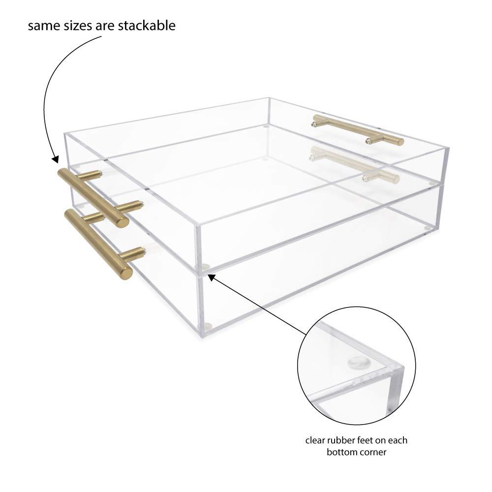 12"x12" Clear Acrylic Serving Tray with Golden Handles, Huge Capacity Sturdy Acrylic Tray for Coffee, Juice, Kitchen and Desk Organizer, Storage Tray (12"x12")