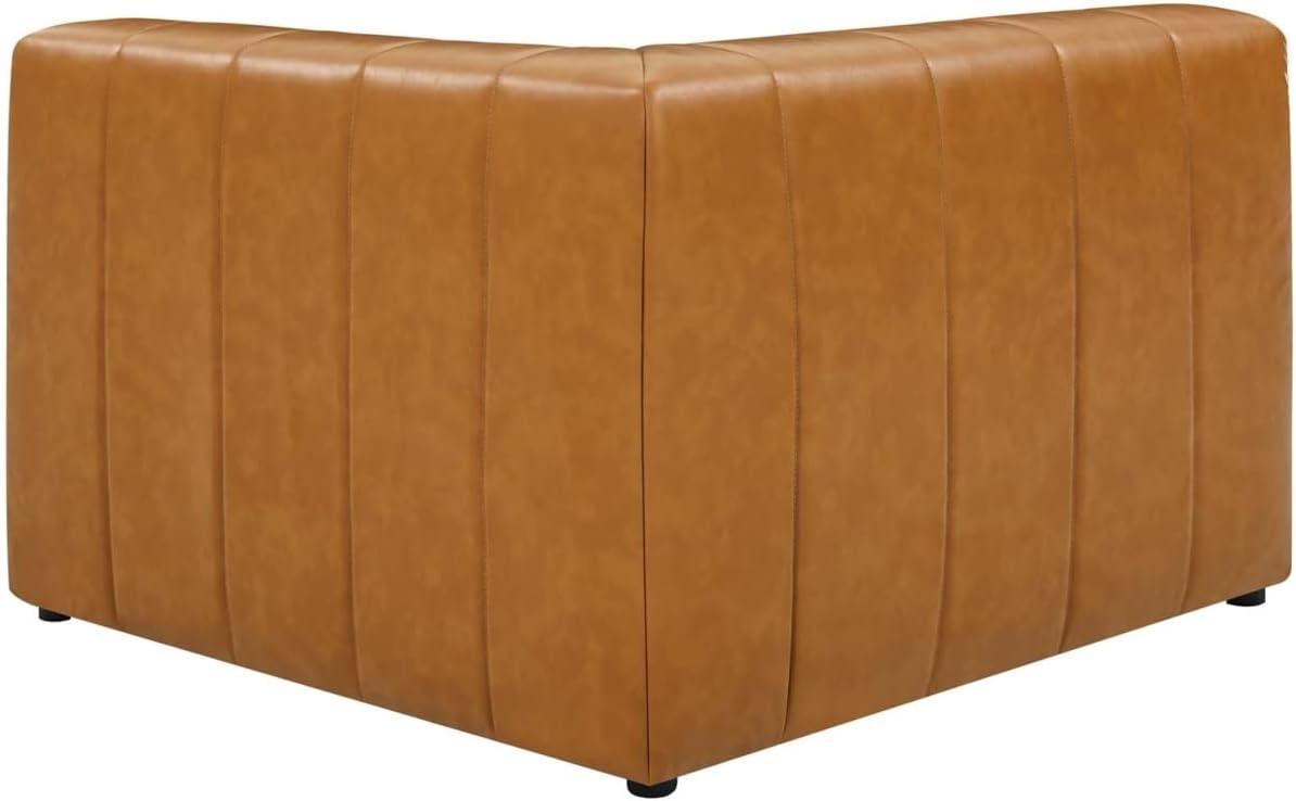 Tan Tufted Faux Leather 4-Piece Sectional Sofa with Ottoman