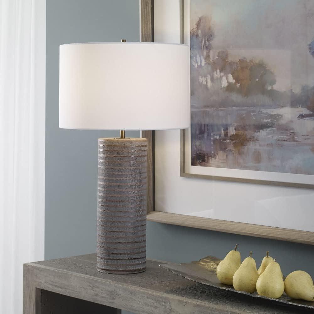 Gray Ceramic Table Lamp with White Drum Shade