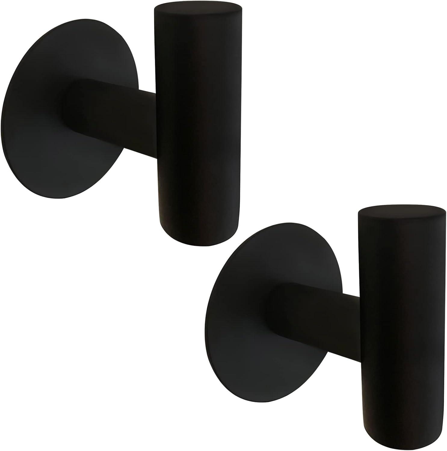 Matte Black Stainless Steel Adhesive Wall Hooks, 2-Pack