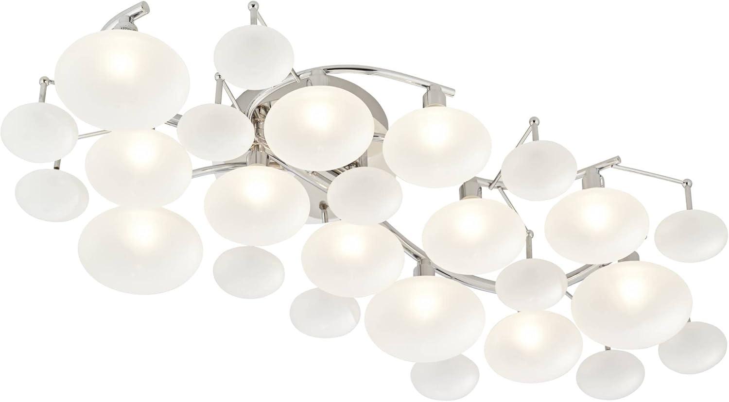 Possini Euro Design Lilypad Modern Ceiling Light Semi Flush Mount Fixture 30" Wide Chrome 12-Light Frosted Opal Glass for Bedroom Kitchen Living Room