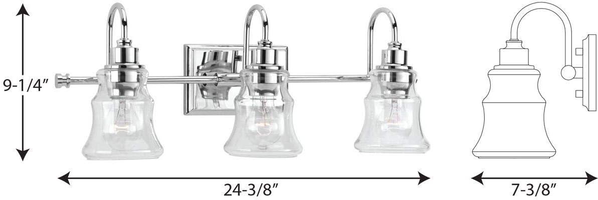 Progress Lighting Litchfield 3-Light Bath Vanity, Polished Chrome, Clear Glass Shades