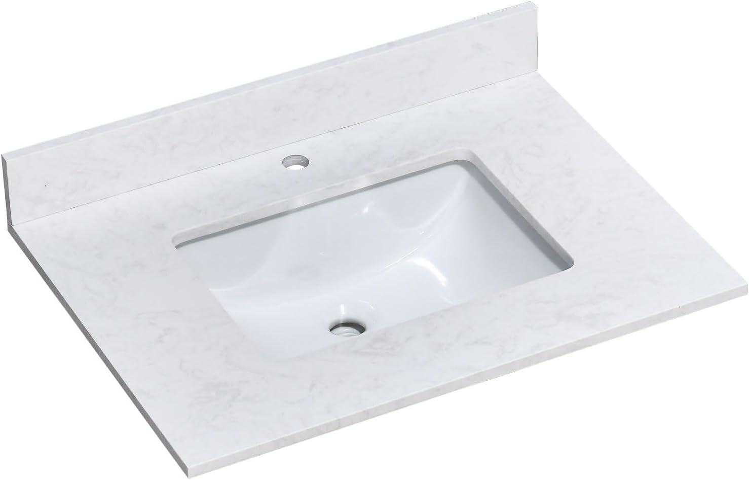 30 in. White Engineered Stone Vanity Top with Rectangular Sink