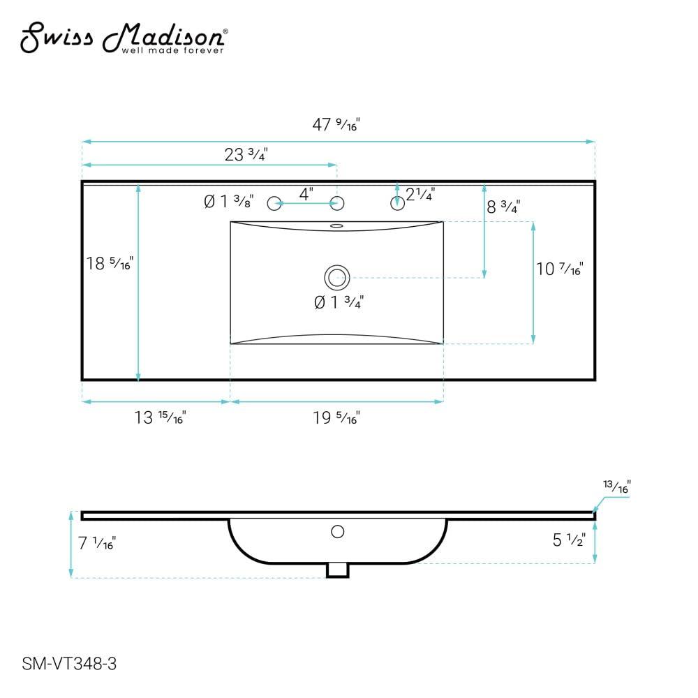 Swiss Madison 47.56" Single Bathroom Vanity Top with Sink