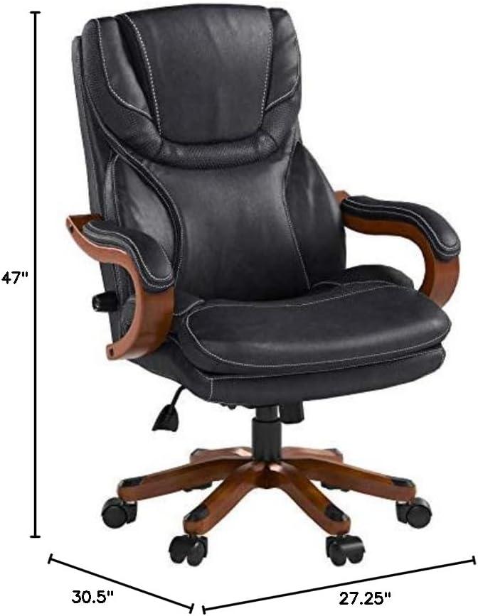 Serta Conway Big and Tall Executive Office Chair with Wood Accents Black