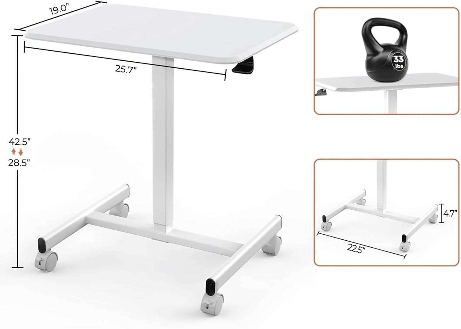 edx Mobile Laptop Stand Small Rolling Desk with Adjustable Height for Home, Office, and Classroom Use, White