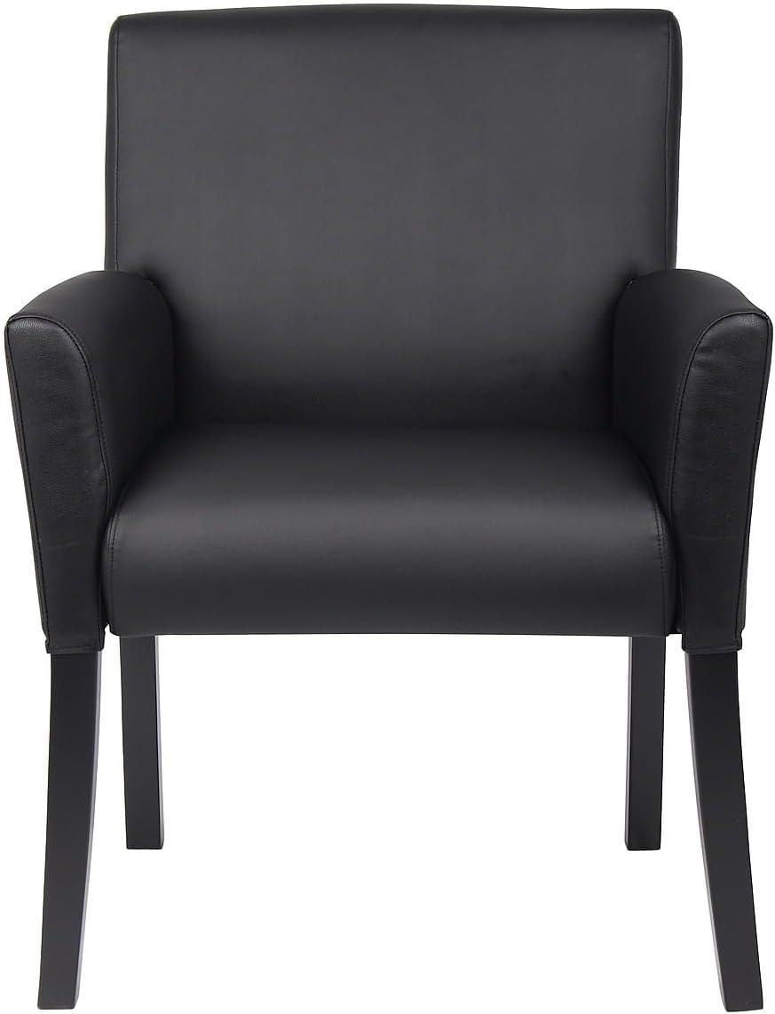 Executive Box Armchair Black - Boss Office Products: Ergonomic, Vinyl Upholstery, Wood Legs, Fixed Height