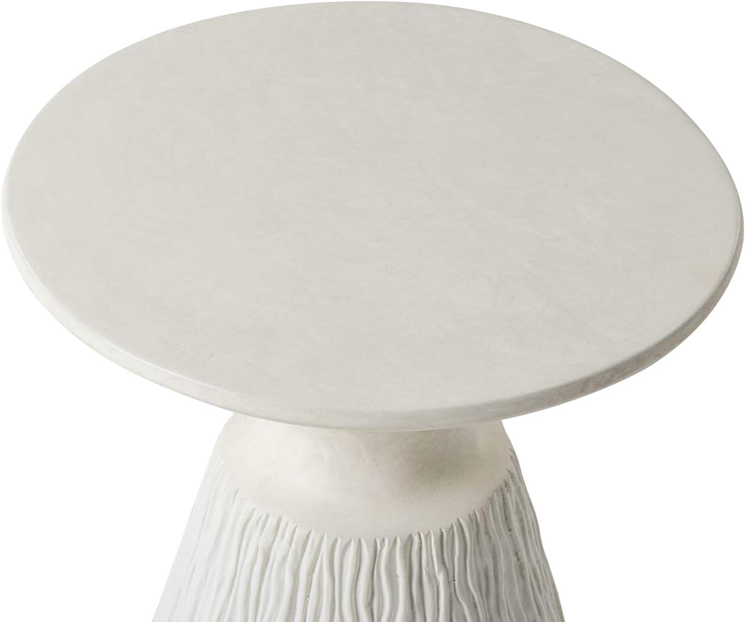 COSIEST Outdoor Side Table Mushroom Shaped Round White Concrete Accent Table