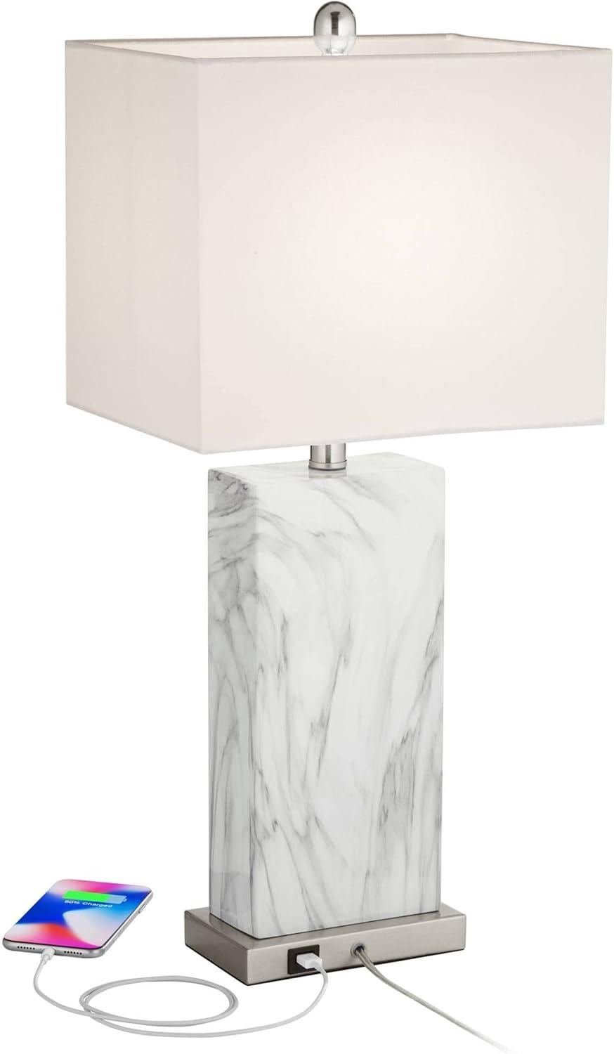 Connie 27'' White Faux Marble Modern Table Lamps with USB Ports, Set of 2