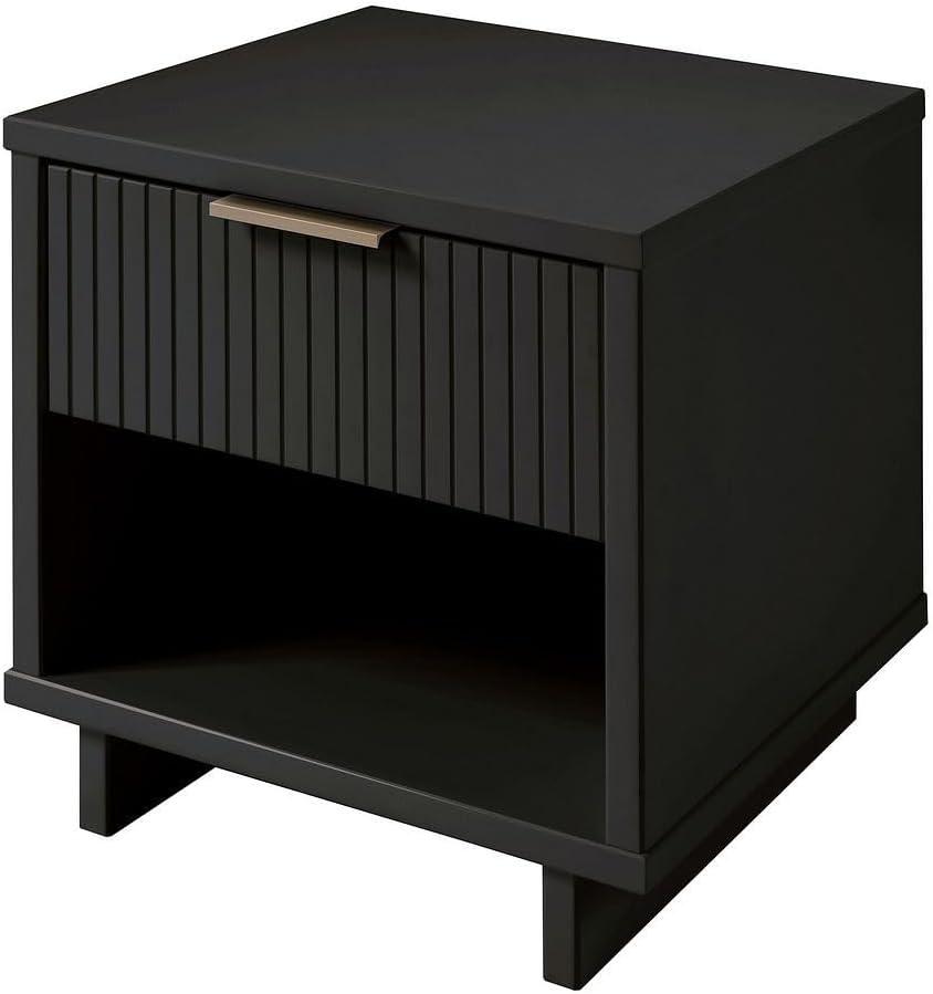 Manhattan Comfort Granville Modern 1 Drawer Nightstand Dark Gray : Bedroom Storage with Shelf, Wood Frame