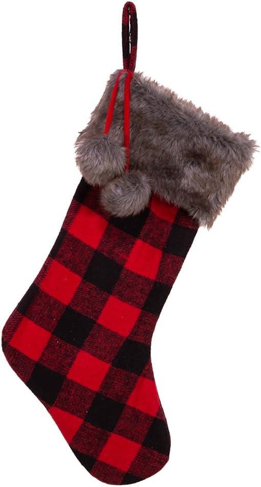 Red and Black Plaid Stocking with Faux Fur Cuff, 21-Inch