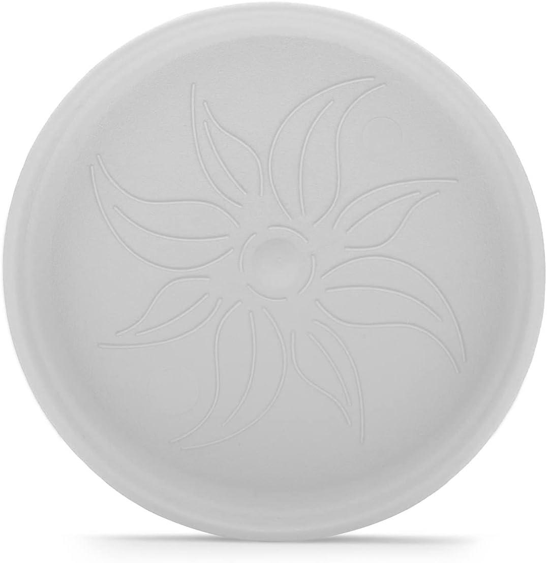 White Lightweight Plastic Round Planter Pots with Trays, Set of 4