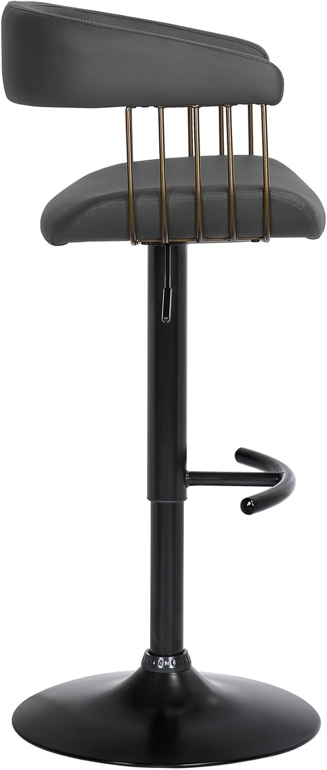 Calista Adjustable Bar Stool in Black Faux Leather with Golden Bronze and Black Metal