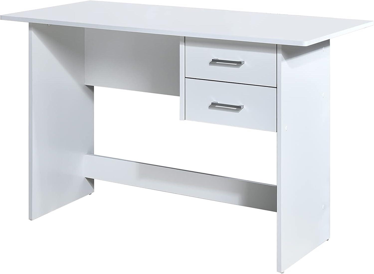 White Engineered Wood Writing Desk with Two Drawers