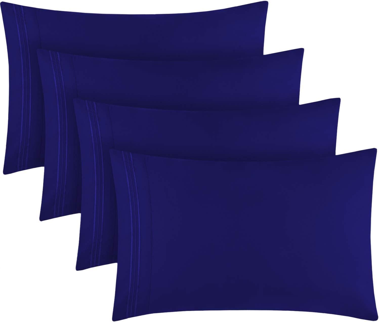 Mellanni Pillowcases 4 Pack, Envelope Closure Soft Microfiber, Standard / Queen 20"x30", Royal Blue