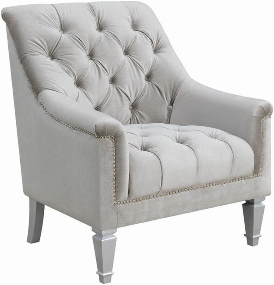 Pearl Silver 33.5" Transitional Velvet Armchair in Gray