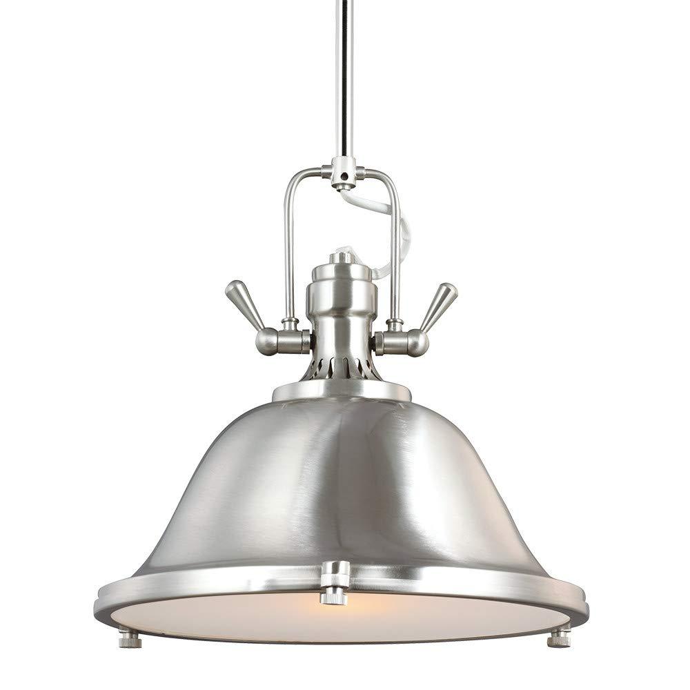 Brushed Nickel Industrial Pendant Light with Satin Etched Glass Shade