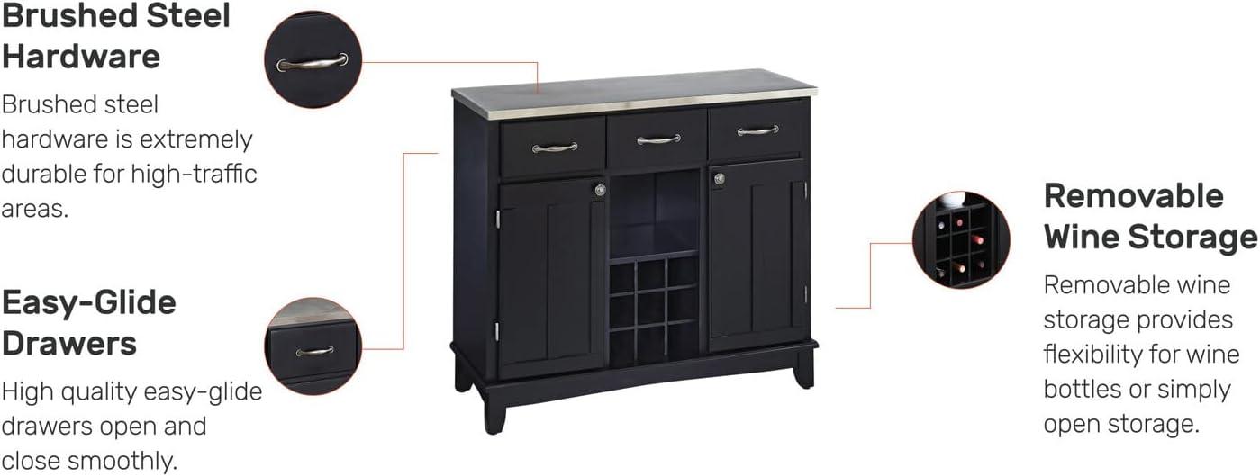 Elegant Black Hardwood Buffet Server with Stainless Steel Top