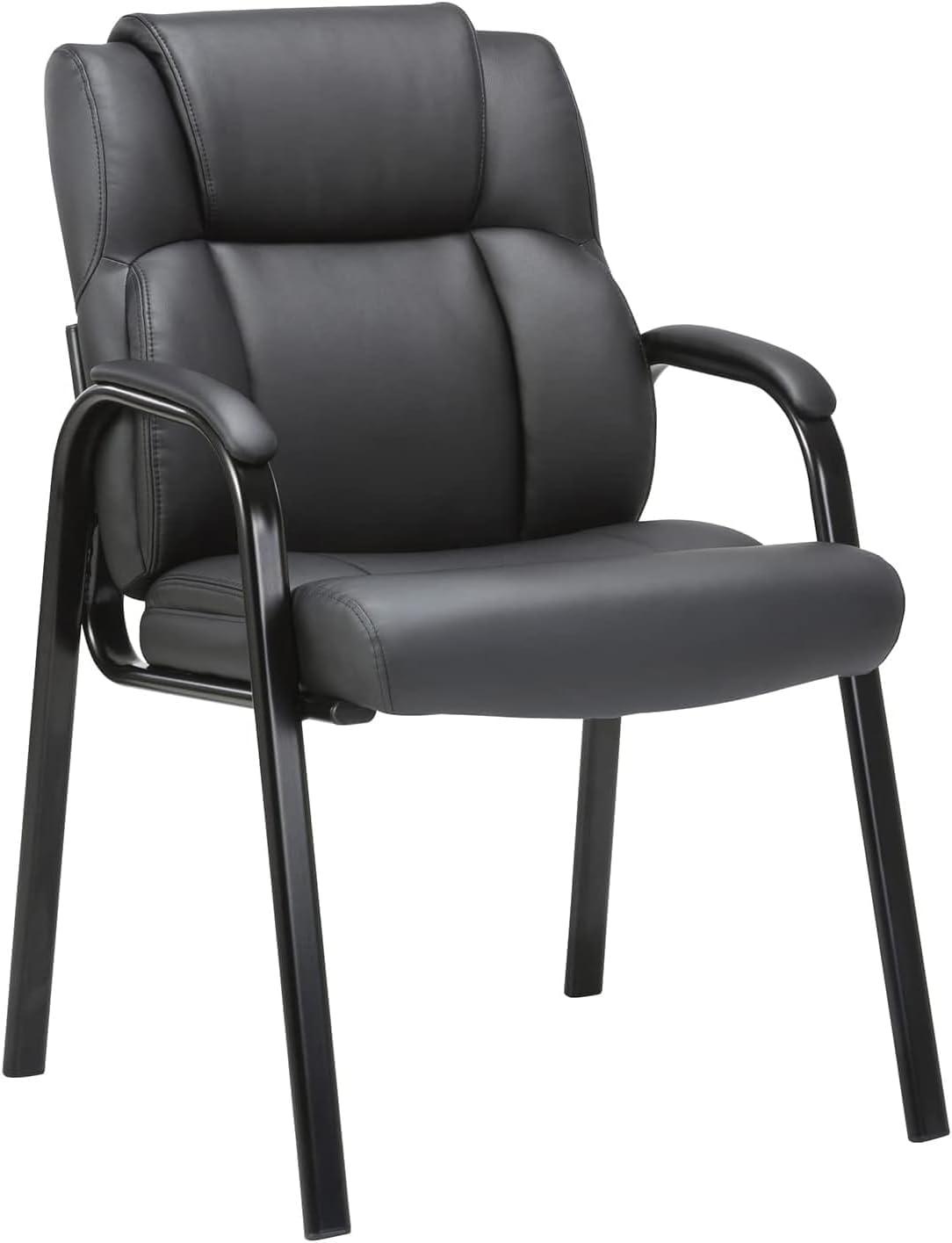 Black Leather Executive Guest Chair with Metal Frame