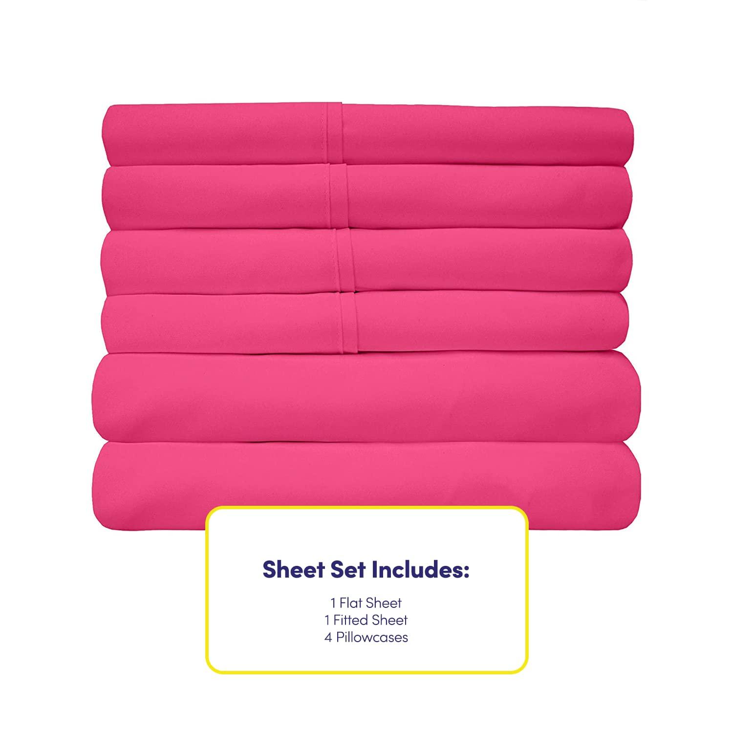 4 Piece Sheet Set, Ultra Soft 1800 Series Collection - King, Fuchsia