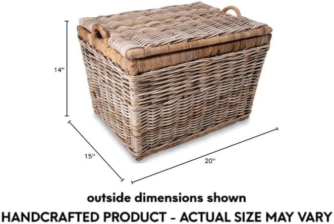 Medium Serene Grey Wicker Rectangular Storage Basket with Lift-Off Lid