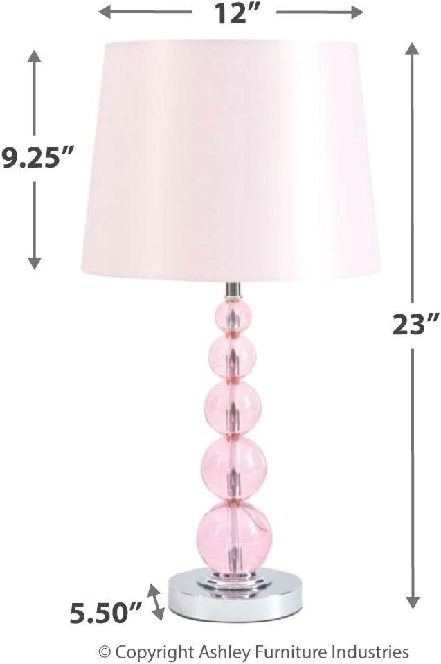 Signature Design by Ashley Letty Table Lamp Pink: Crystal Base, Polyester Shade, 1-Way Switch, Girls Bedroom Decor