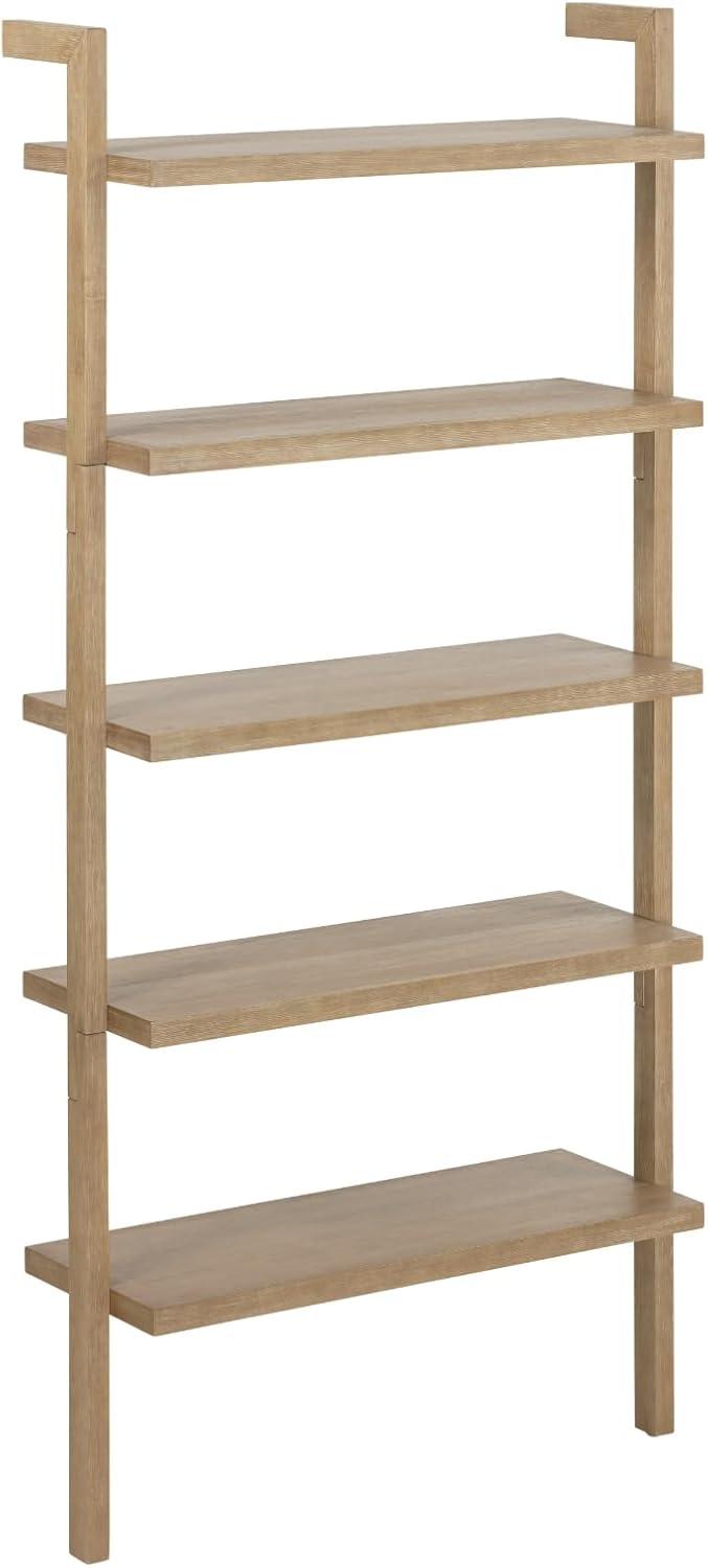 Nathan James Beacon 5 Tier Bookshelf, Wall Mounted Bookcase, Solid Wood Bookshelf in Wire Brushed Finish, Boho Rustic Bookcase