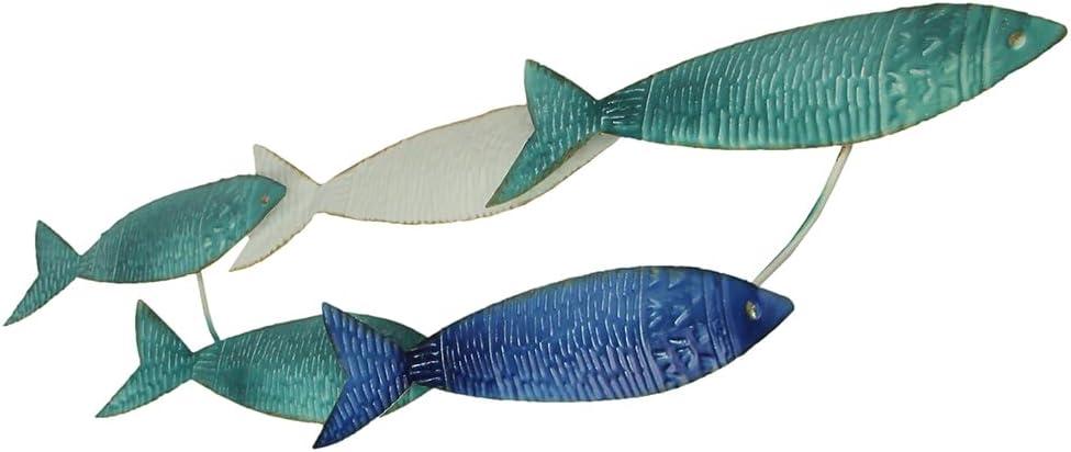 Zeckos Blue and White Metal School of Fish Coastal Wall Décor 34 inch