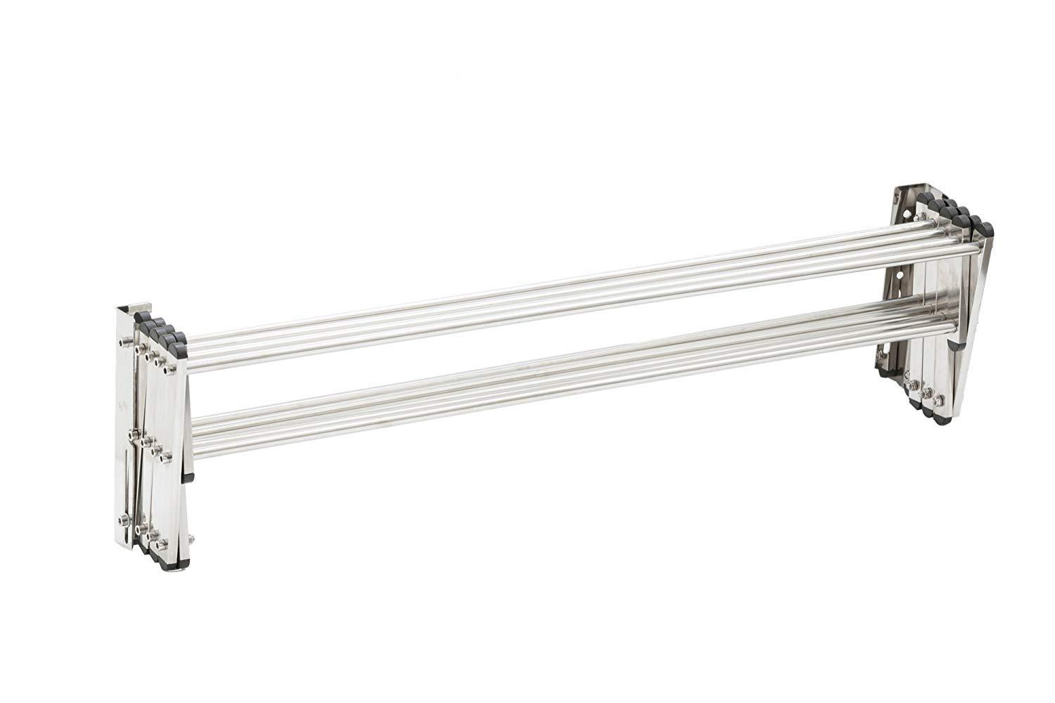 AERO W Racks Aluminum Wall Mounted Collapsible Laundry Clothes Drying Rack (60lb Capacity, 22.5 Linear FT, Aluminum Gray)