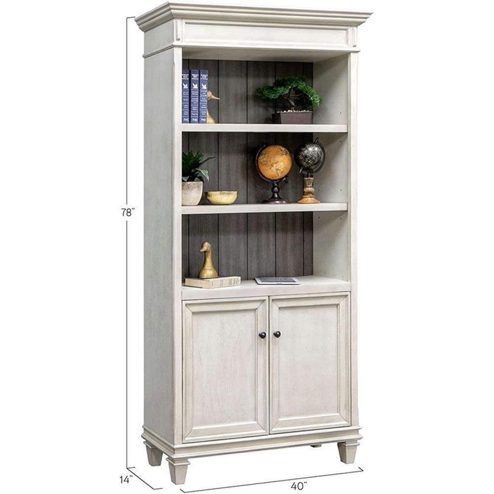 Hartford Wood Bookcase With Doors Storage Cabinet Office Shelves White