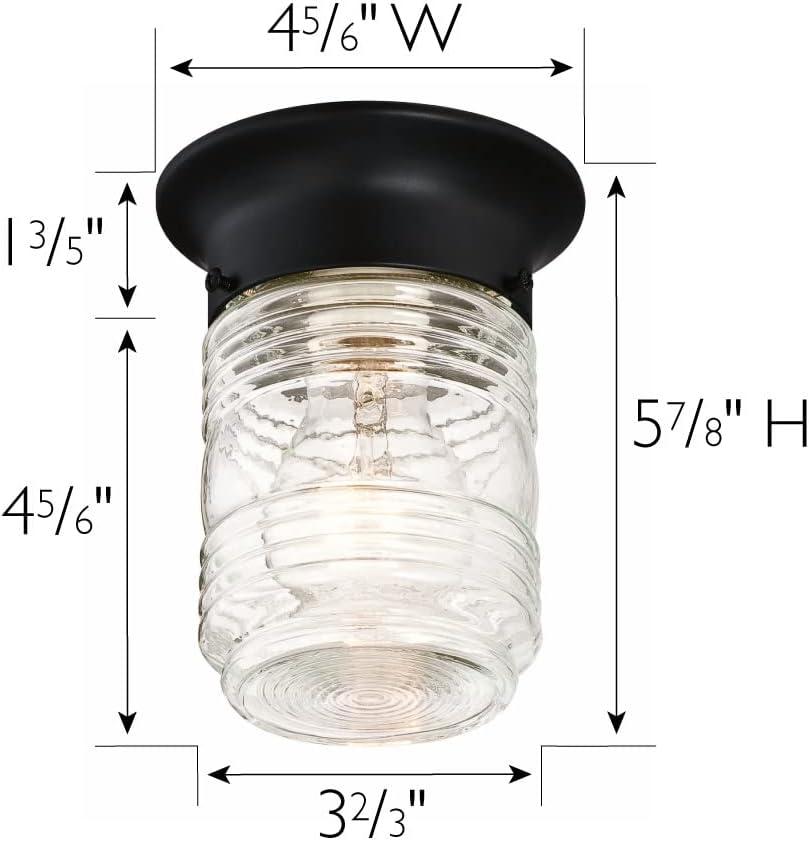Design House Jelly Jar 1-Light Indoor/Outdoor Flush Mount Ceiling Light with Clear Ribbed Glass, Black