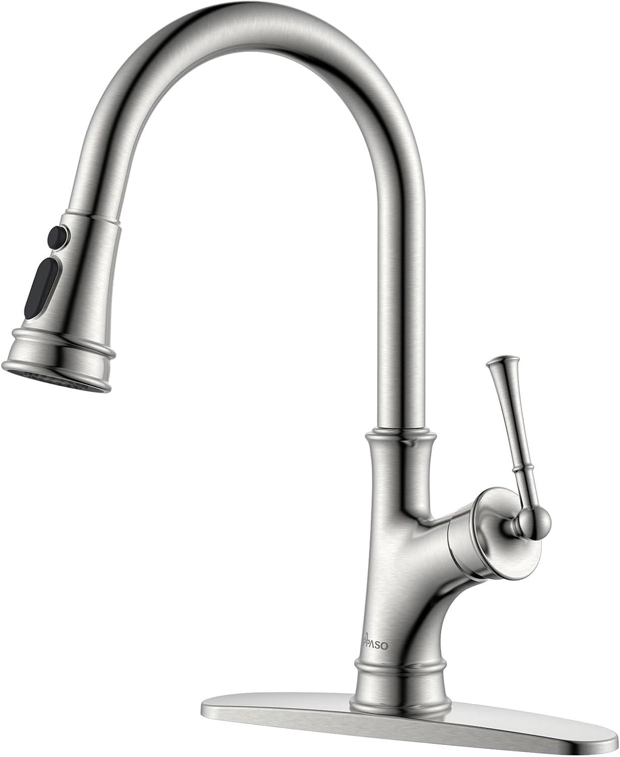 Brushed Nickel Pull Down Single Handle Kitchen Faucet with Sprayer