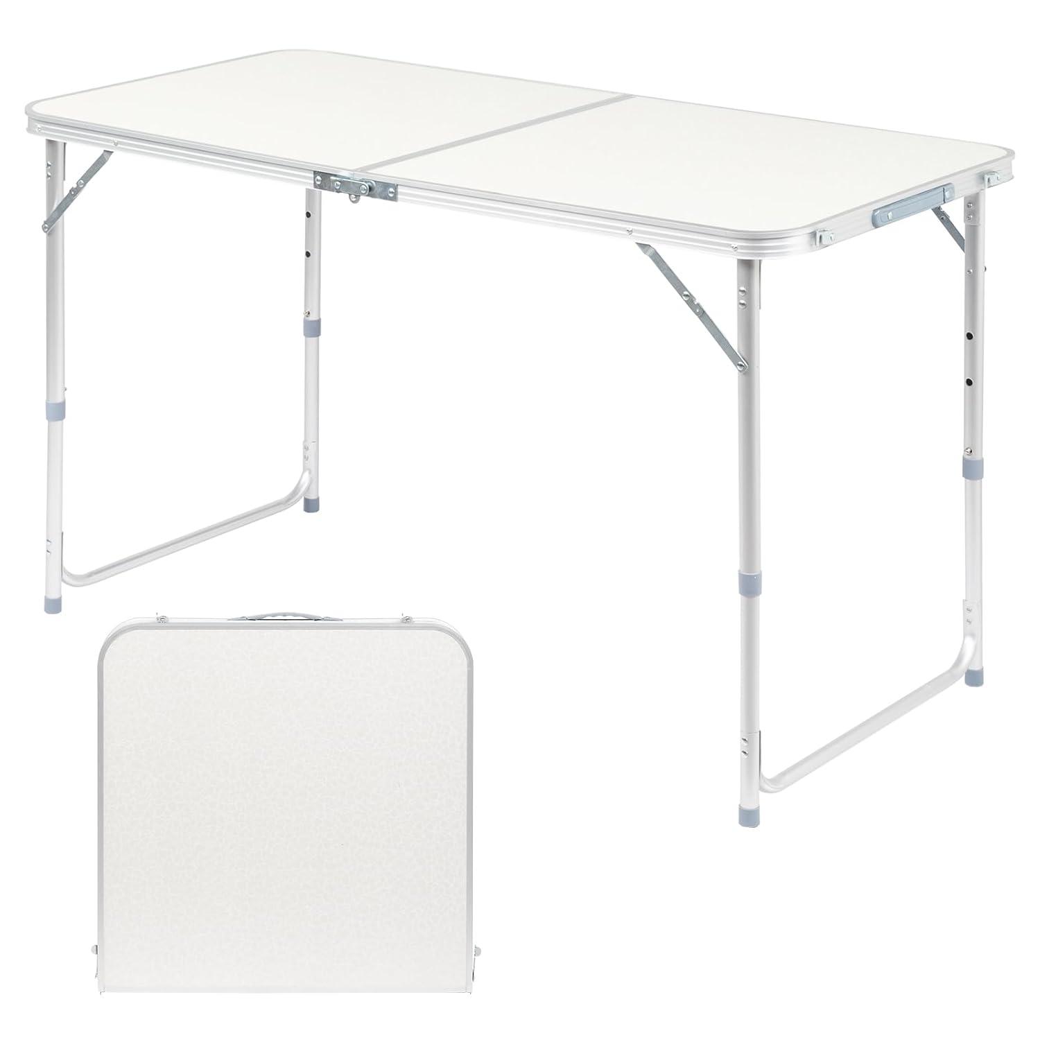 4ft White Aluminum Adjustable Folding Camping Table