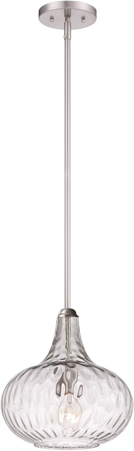360 Lighting Cora Brushed Nickel Mini Pendant Light 11" Wide Modern Clear Textured Glass Shade for Dining Room House Foyer Kitchen Island Entryway