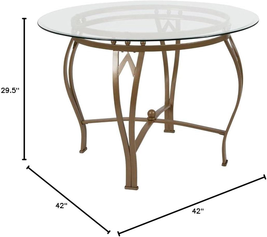 Syracuse Round Glass Dining Table with Bowed Out Metal Frame