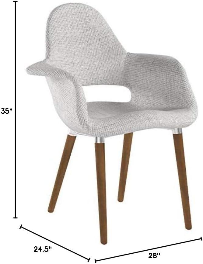 Light Gray Linen Upholstered Arm Chair with Wood Legs