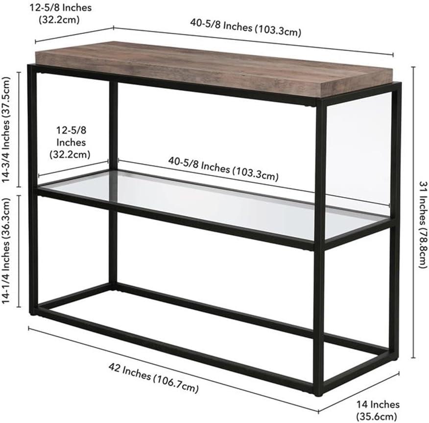 42" Black and Bronze Metal Console Table with Gray Oak Wood Shelf - Henn&Hart
