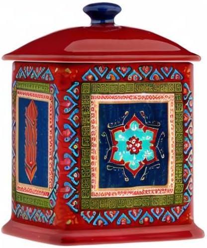 Red Ceramic Medallion Canister Set, 3-Piece