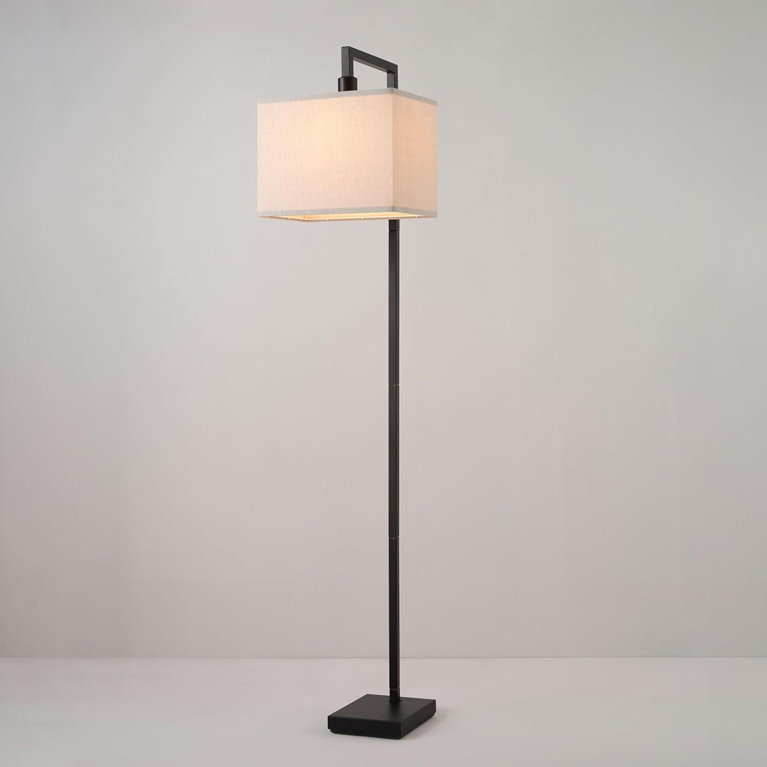 Matte Black Adjustable Floor Lamp with Beige Linen Shade