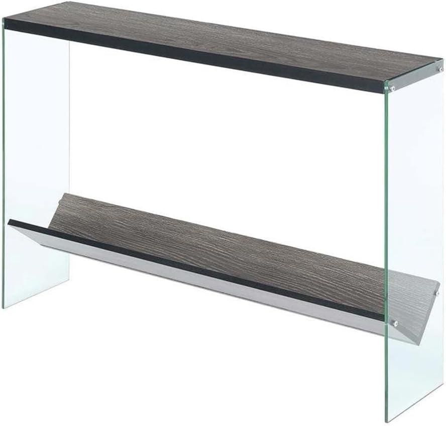 Convenience Concepts SoHo Glass V Console Table with Shelf, Weathered Gray/Glass