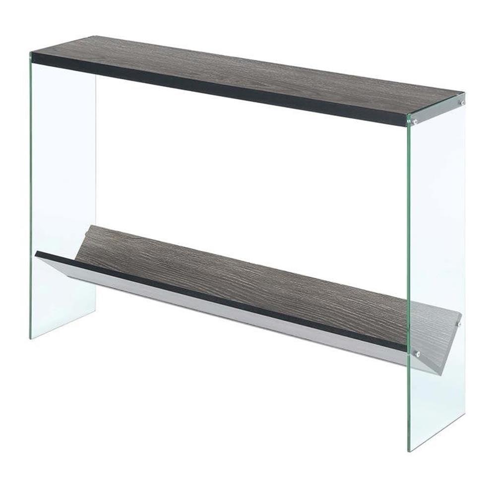 Convenience Concepts SoHo Glass V Console Table with Shelf, Weathered Gray/Glass